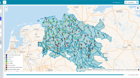 Landkarte von Niedersachsen mit eingezeichneten Wasserständen