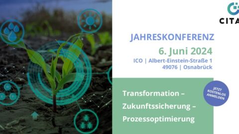Einladung zur Jahreskonferenz am 6. Juni 2024. Eine Pflanze mit digitalen Symbolen.