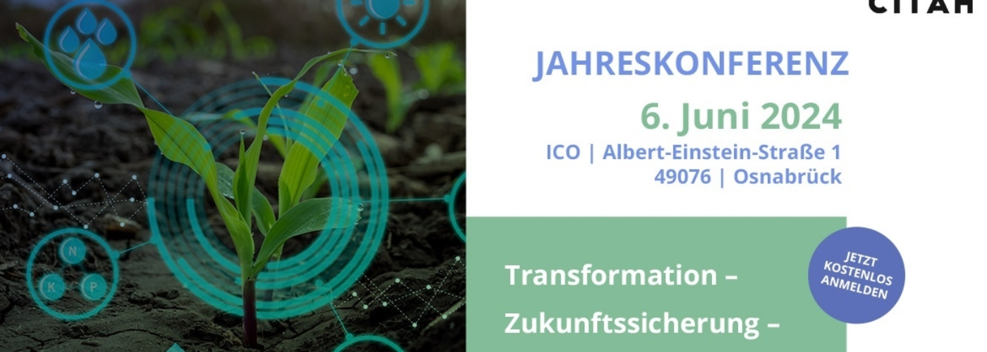 Einladung zur Jahreskonferenz am 6. Juni 2024. Eine Pflanze mit digitalen Symbolen.