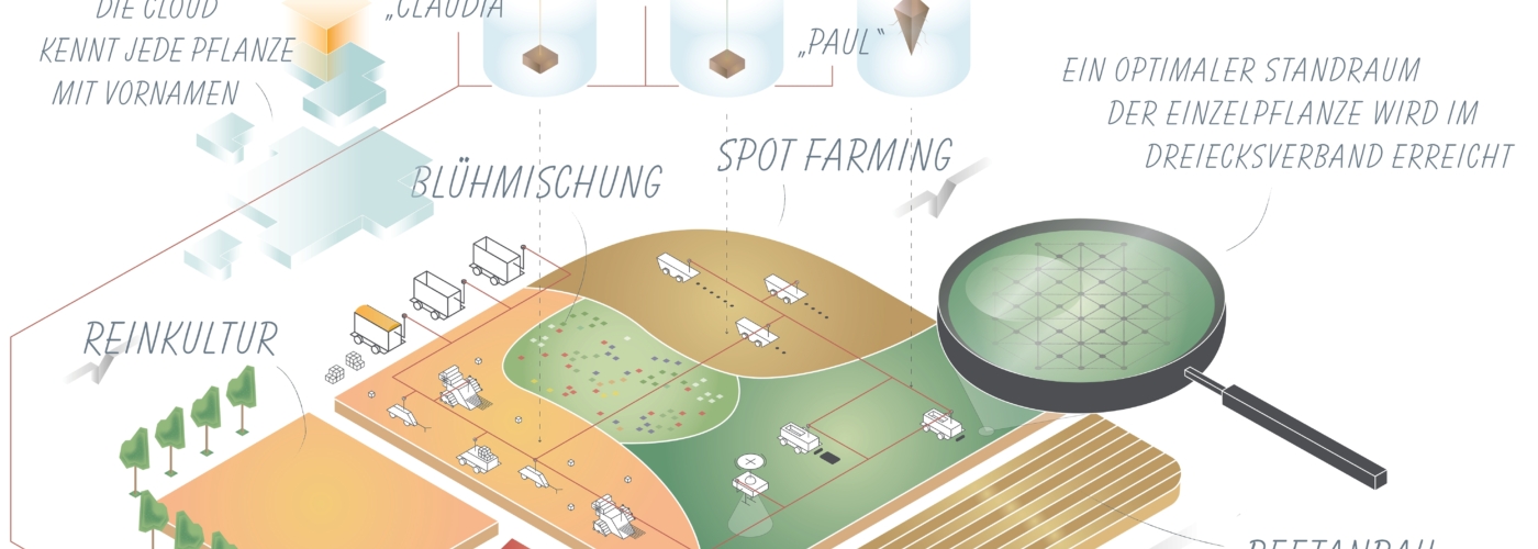 Eine gezeichnete Übersicht über einen Betrieb mit Sport Farming
