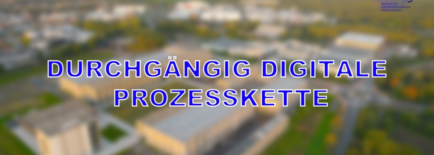 Ein Drohnenbild mit der Überschrift Durchgängig digitale Prozesskette